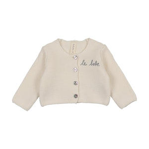 Baby Boy Cardigan | Le Bebe Knit | Cream/Blue | Lil Legs | AW26