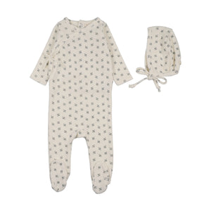 Baby Boy Footie + Hat | Terry | Cream/Blue | Lil Legs | SS26