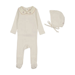 Baby Girl Footie + Hat | Sweetheart Collar | Cream/Pink | Lil Legs | SS26
