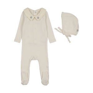 Baby Boy Footie + Hat | Sweetheart Collar | Cream/Taupe | Lil Legs | SS26