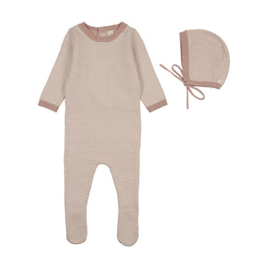 Baby Girl Footie + Hat | Two Tone Knit | Dusty Pink | Lil Legs | SS26