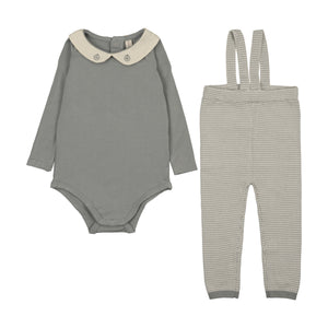 Baby Boy Suspender Set Long | Two Tone Knit | Light Blue | Lil Legs | SS26