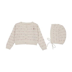 Baby Girl Cardigan Set | Sweetheart Knit | Cream/Dusty Pink | Lil Legs | SS26