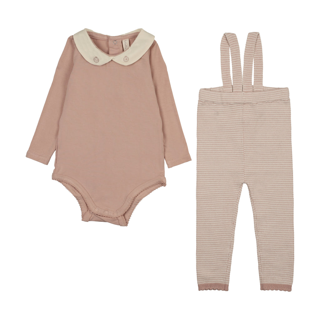 Baby Girl Suspender Set Long | Two Tone Knit | Dusty Pink | Lil Legs | SS26