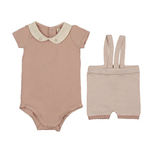 Baby Girl Suspender Set | Two Tone Knit | Dusty Pink | Lil Legs | SS26