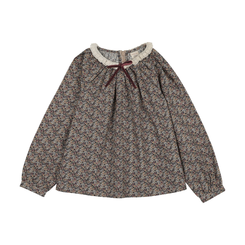 Baby Girl Shirt | Home Garden Lace Trim Collared Blouse | Oxford Tan Print | Lil Legs | AW26