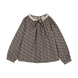 Baby Girl Shirt | Home Garden Lace Trim Collared Blouse | Oxford Tan Print | Lil Legs | AW26