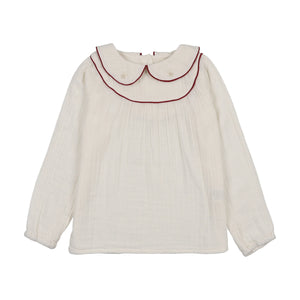 Baby Girl Shirt | Embroidered | Cream/Deep Red | Lil Legs | AW26