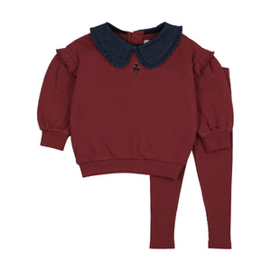 Baby Girl Toddler Sweatshirt Set | Sweet Campaign Ruffle | Vintage Red | Lil Legs | AW26