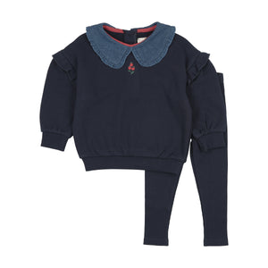 Baby Girl Toddler Sweatshirt Set | Sweet Campaign Ruffle | Navy | Lil Legs | AW26