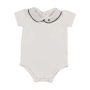 Baby Boy Suspender Bloomers Set | Peter Pan with Piping - Linen | White/Navy | Lil Legs | SS26