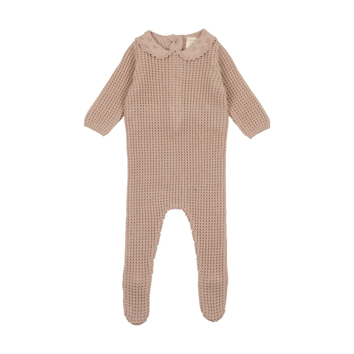 Baby Girl Footie + Hat | Pointelle Collar Knit | Blush | Lil Legs | AW23