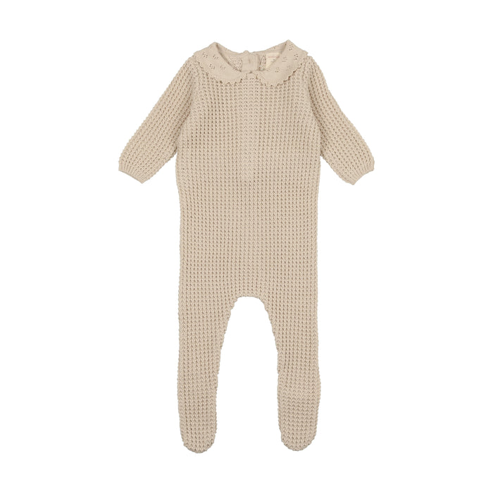 Baby Girl Footie + Hat | Pointelle Collar Knit | Natural | Lil Legs | AW23