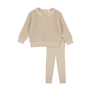 Baby Girl 2 Piece Outfit | Pointelle Collar Knit | Natural | Lil Legs | AW23