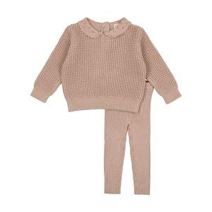 Baby Girl 2 Piece Outfit | Pointelle Collar Knit | Blush | Lil Legs | AW23
