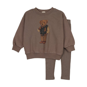 Baby Boy Sweatshirt Set | Varsity Bear | Washed Brown | Lil Legs | AW26