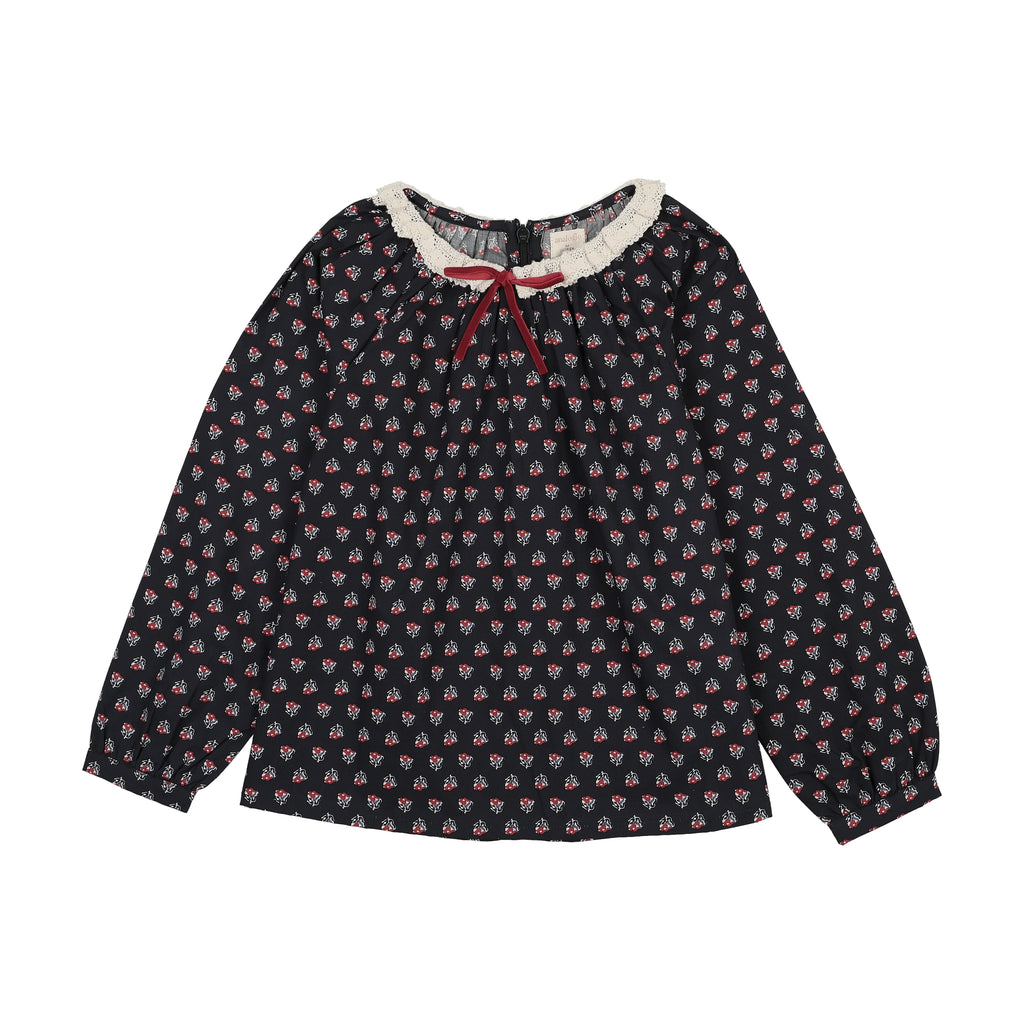 Baby Girl Shirt | Home Garden Lace Trim Collared Blouse | Navy Print | Lil Legs | AW26