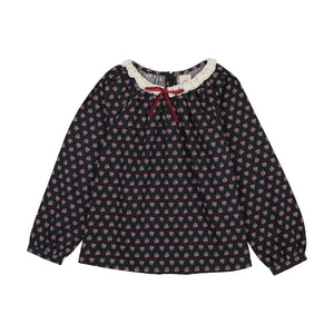 Baby Girl Shirt | Home Garden Lace Trim Collared Blouse | Navy Print | Lil Legs | AW26