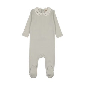 Baby Boy Footie + Cardigan + Hat | Embroidered Collar Base | Ice Blue | Mema Knits | AW26