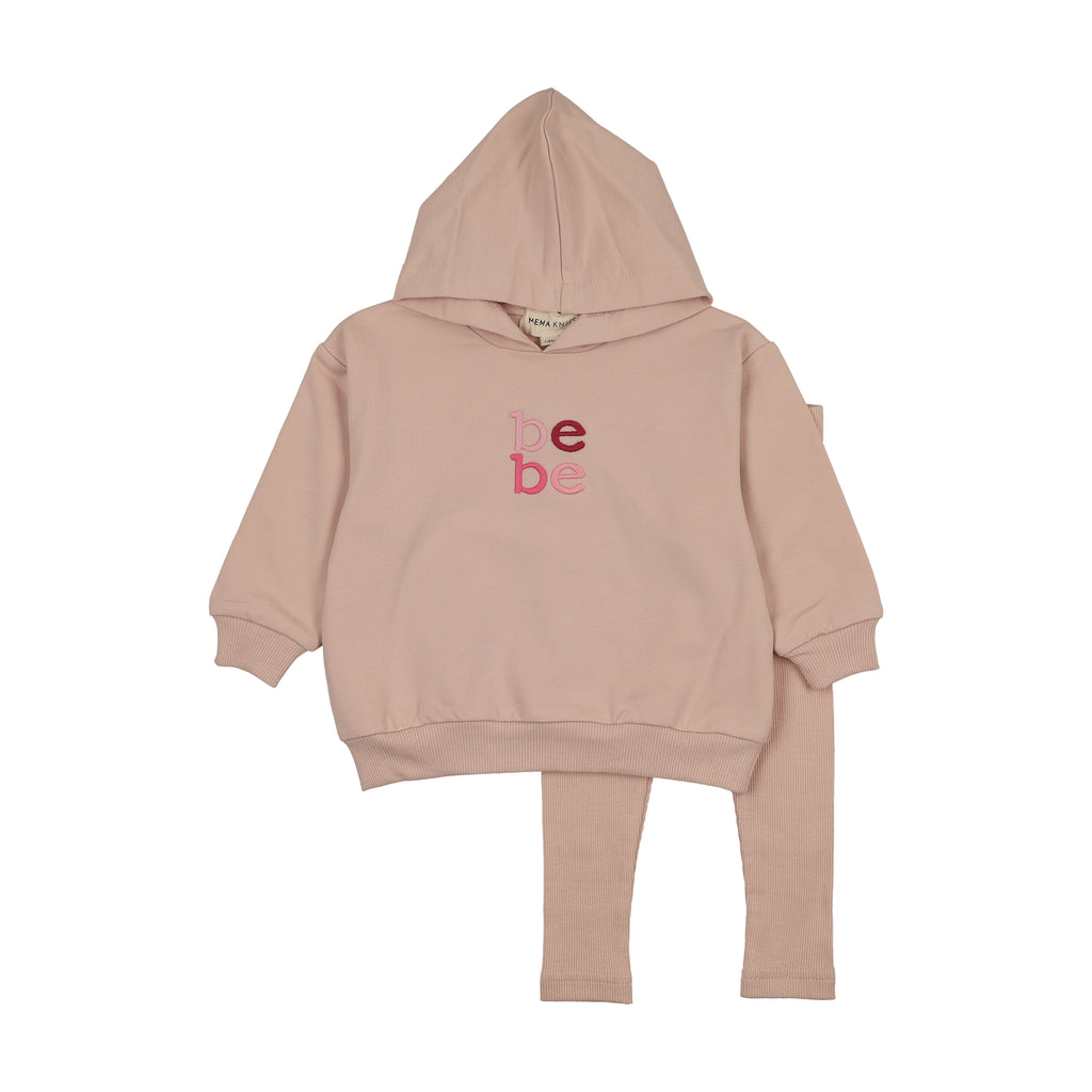Baby Girl 2 Piece Set | Hooded Sweatshirt | Pale Pink | Mema Knits | AW26