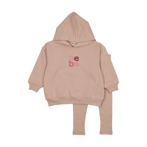 Baby Girl 2 Piece Set | Hooded Sweatshirt | Pale Pink | Mema Knits | AW26