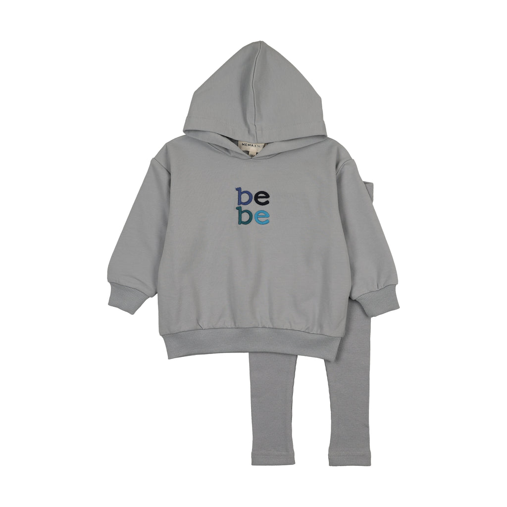 Baby Boy 2 Piece Set | Hooded Sweatshirt | Dove Blue | Mema Knits | AW26