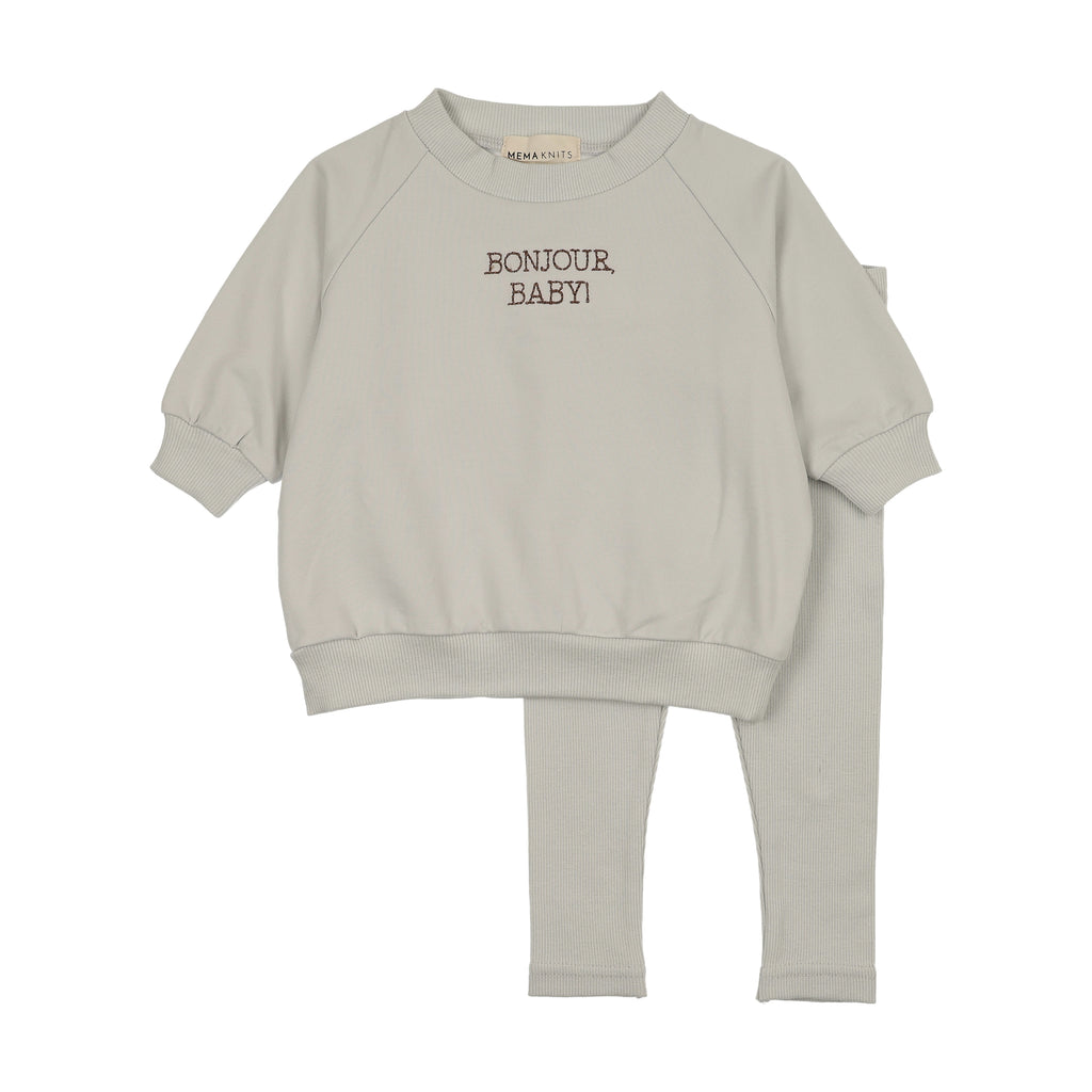 Baby Boy Sweatshirt Set | Bonjour Baby Stitched | Ice Blue + Otter | Mema Knits | AW26