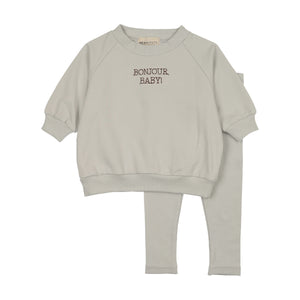 Baby Boy Sweatshirt Set | Bonjour Baby Stitched | Ice Blue + Otter | Mema Knits | AW26