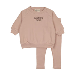 Baby Girl Sweatshirt Set | Bonjour Baby Stitched | Pale Rose + Otter | Mema Knits | AW26