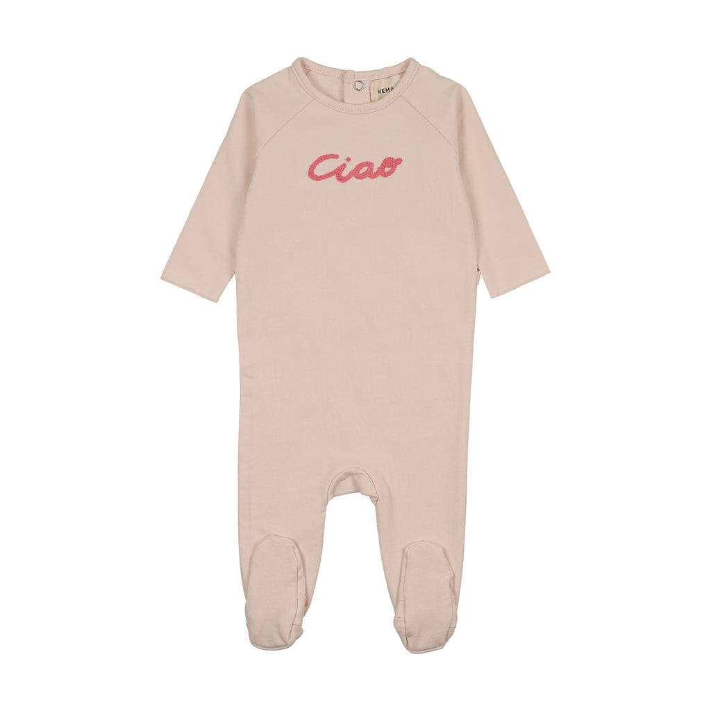 Baby Girl Footie | Sherpa Word Art | Pale Rose | Mema Knits | AW26