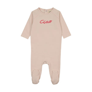 Baby Girl Footie | Sherpa Word Art | Pale Rose | Mema Knits | AW26