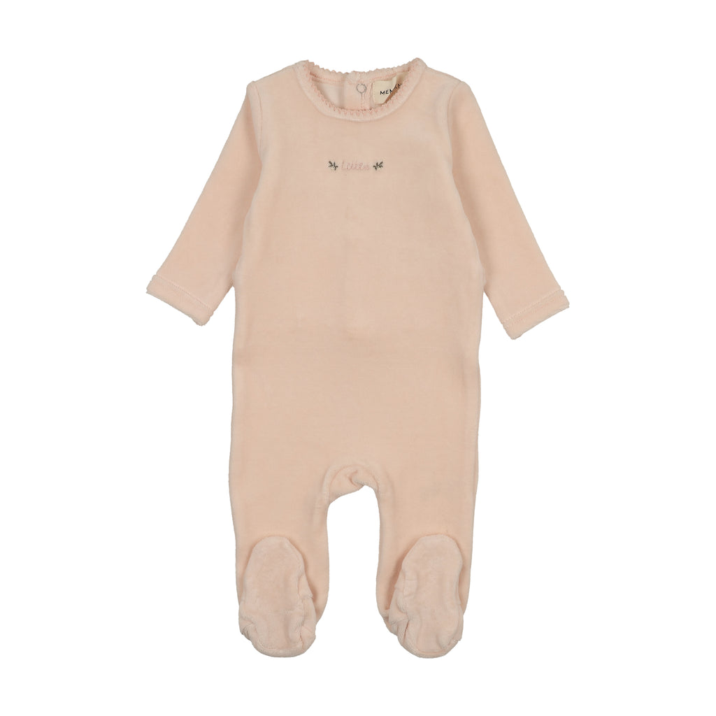 Baby Girl Footie | Velour With Embroidery | Baby Blush | Mema Knits | AW26