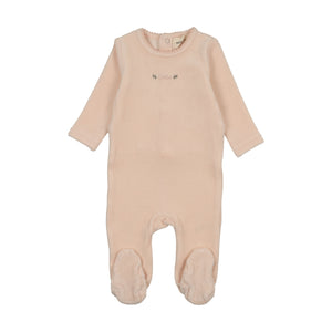 Baby Girl Footie | Velour With Embroidery | Baby Blush | Mema Knits | AW26