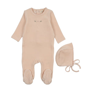 Baby Girl Footie + Hat | Velour W/ Embroidery | Baby Blush | Mema Knits | AW26