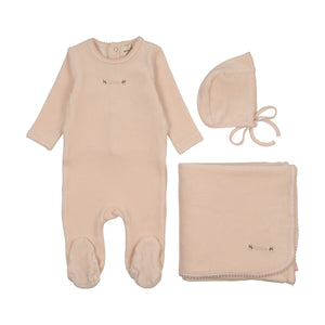 Baby Girl Layette Set | Velour Embroidered | Baby Blush | Mema Knits | AW26