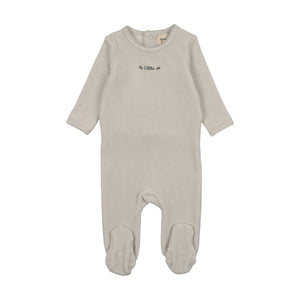 Baby Boy Footie | Velour With Embroidery | Ice Blue | Mema Knits | AW26