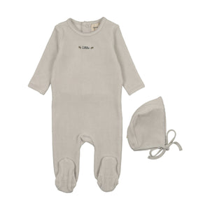 Baby Boy Footie + Hat | Velour W/ Embroidery | Ice Blue | Mema Knits | AW26