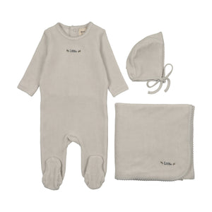 Baby Boy Layette Set | Velour Embroidered | Ice Blue | Mema Knits | AW26