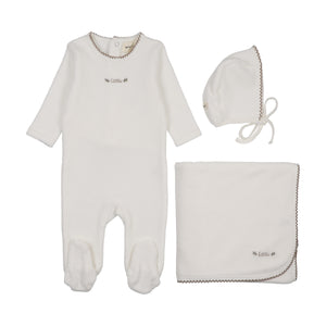 Baby Neutral Layette Set | Velour Embroidered | Winter White | Mema Knits | AW26