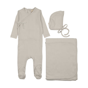 Baby Boy Layette Set | Mock Wrap Pointelle  | Ice Blue | Mema Knits | AW26