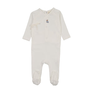 Baby Boy Footie + Hat | Cherry Print Mock Wrap | Winter White + Light Blue Cherry | Mema Knits | AW26