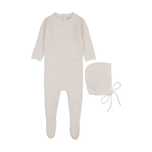 Baby Girl Layette Set |Knit Stripes | White + Baby Blush | Mema Knits | AW26