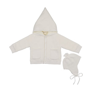 Baby Neutral Jacket Set | Hooded Knit Sherpa Lined | Winter White | Mema Knits | AW26