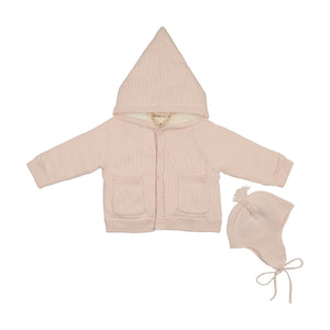 Baby Girl Jacket + Hat | Hooded Knit Sherpa Lined | Baby Blush | Mema Knits | AW26