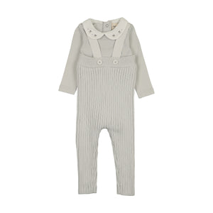 Baby Boy 2 Piece Set | Knit Overall + Embroidered Collared Onesie | Ice Blue | Mema Knits | AW26