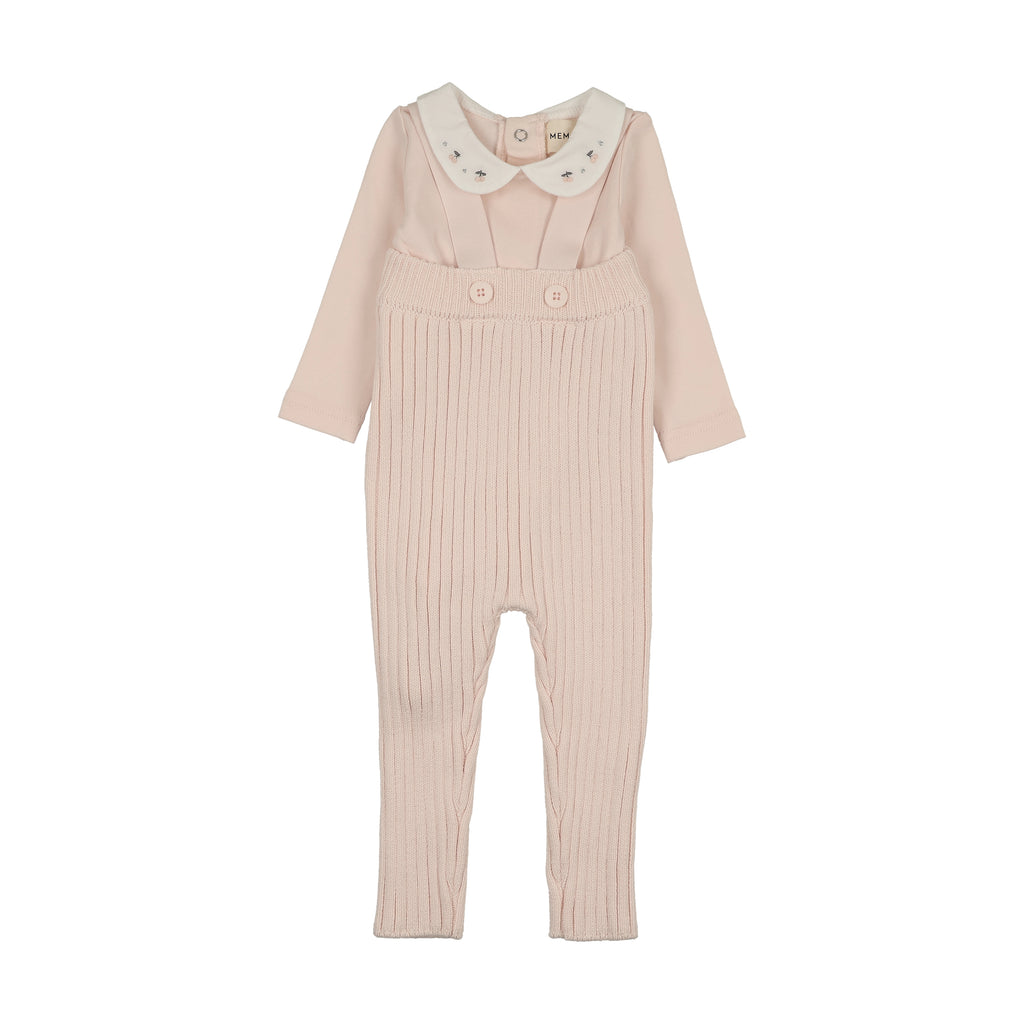 Baby Girl 2 Piece Set | Knit Overall + Embroidered Collared Onesie | Baby Blush | Mema Knits | AW26