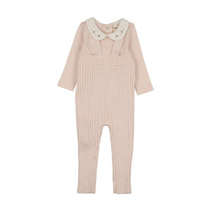 Baby Girl 2 Piece Set | Knit Overall + Embroidered Collared Onesie | Baby Blush | Mema Knits | AW26
