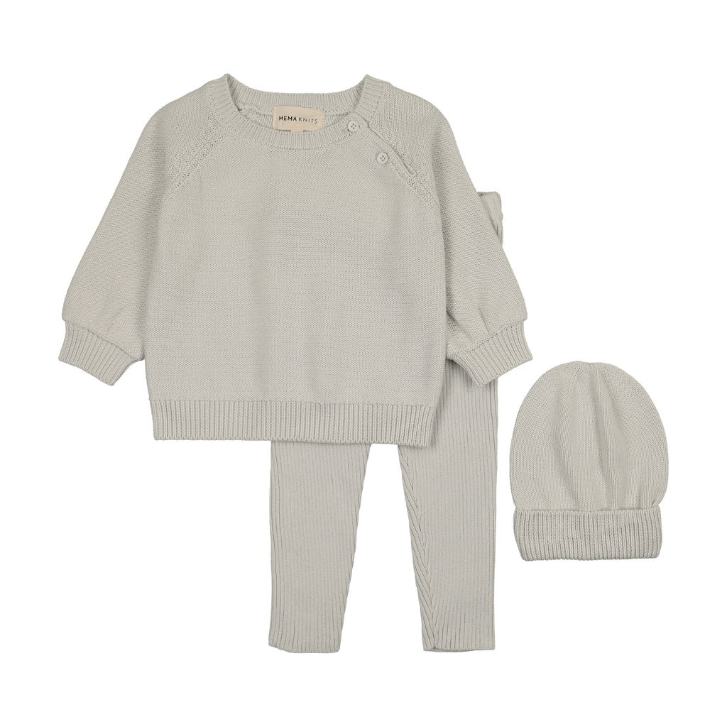 Baby Boy 2 Piece Set + Bonnet | Knit | Ice Blue | Mema Knits | AW26