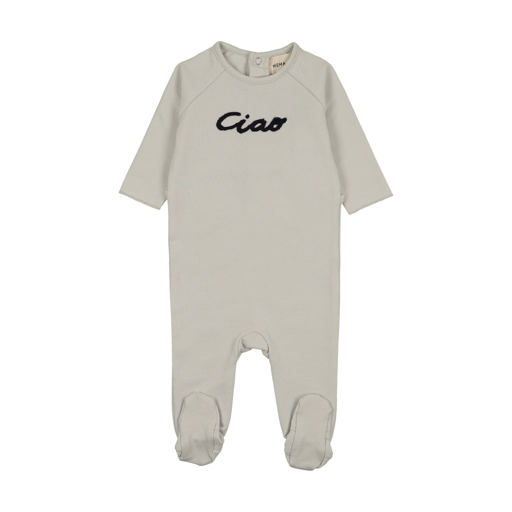 Baby Boy Footie | Sherpa Word Art | Grey | Mema Knits | AW26