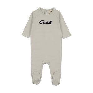 Baby Boy Footie | Sherpa Word Art | Grey | Mema Knits | AW26